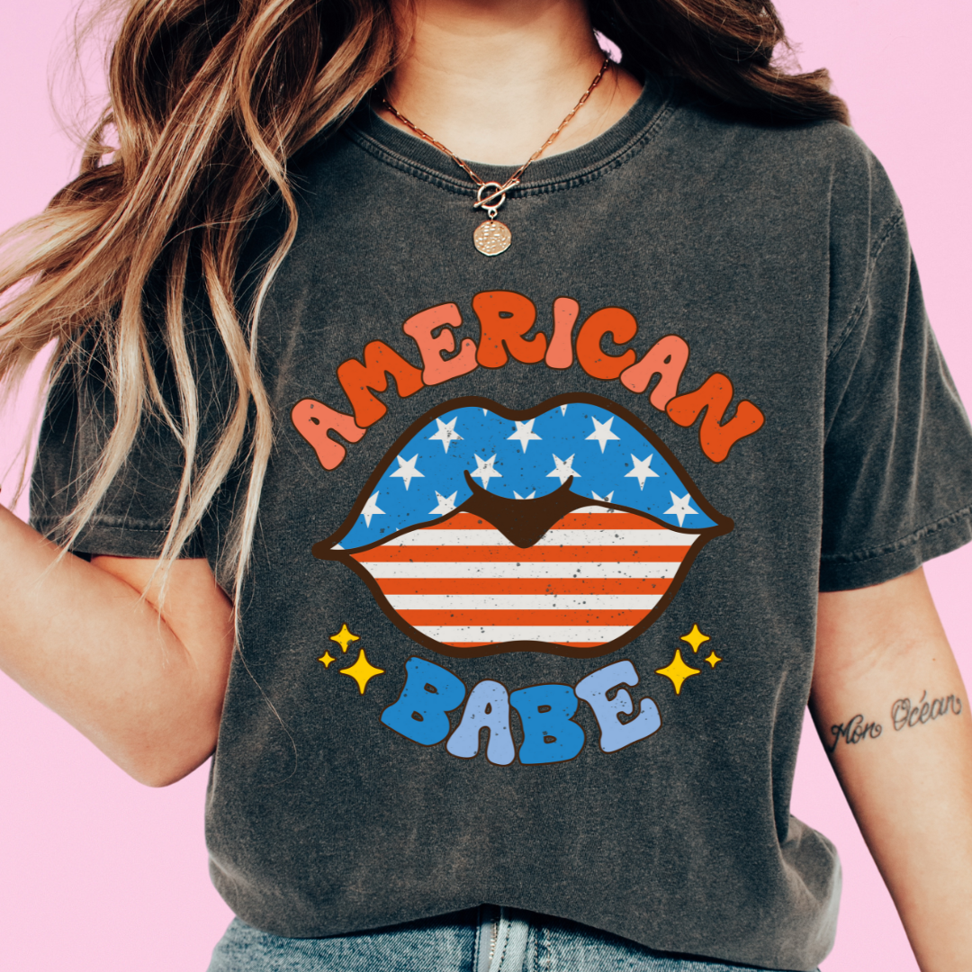 American Babe (Distressed) Patriotic DTF TRANSFER or UV DTF STICKER