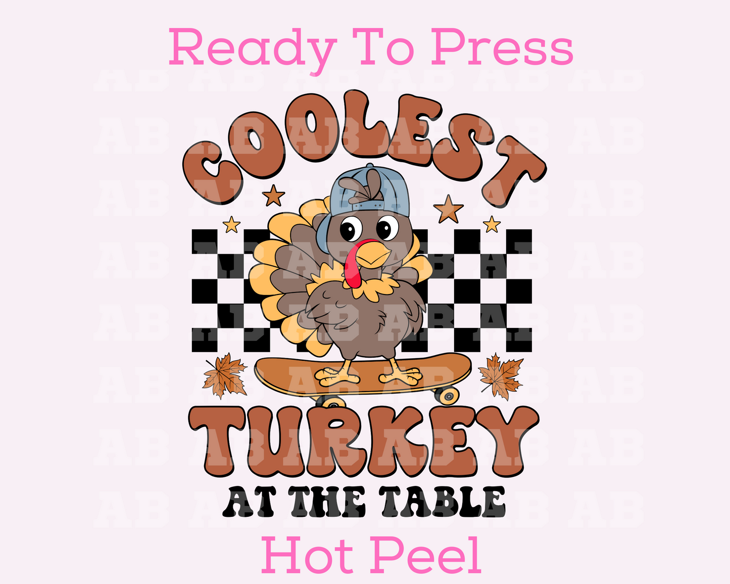 Coolest Skateboarding Turkey (Black) Thanksgiving DTF TRANSFER or UV DTF STICKER