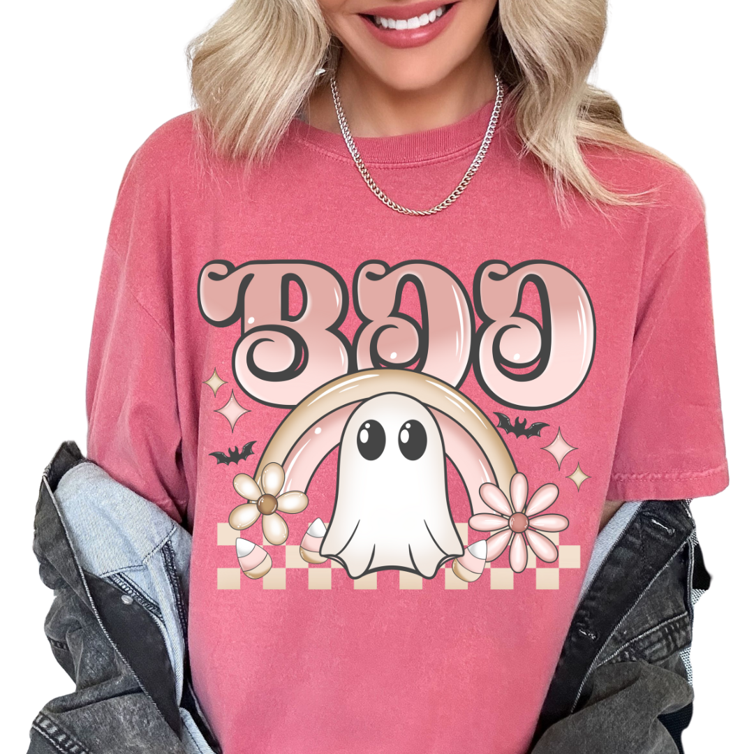 Boo Rainbow Pastel Ghost Halloween DTF TRANSFER or UV DTF STICKER DECAL