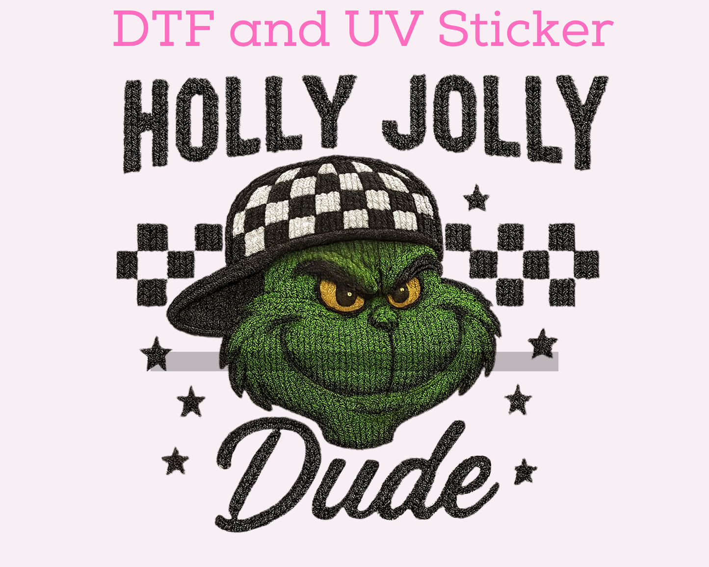 Green Man Faux Yarn with backwards Hat DTF TRANSFER or UV DTF STICKER