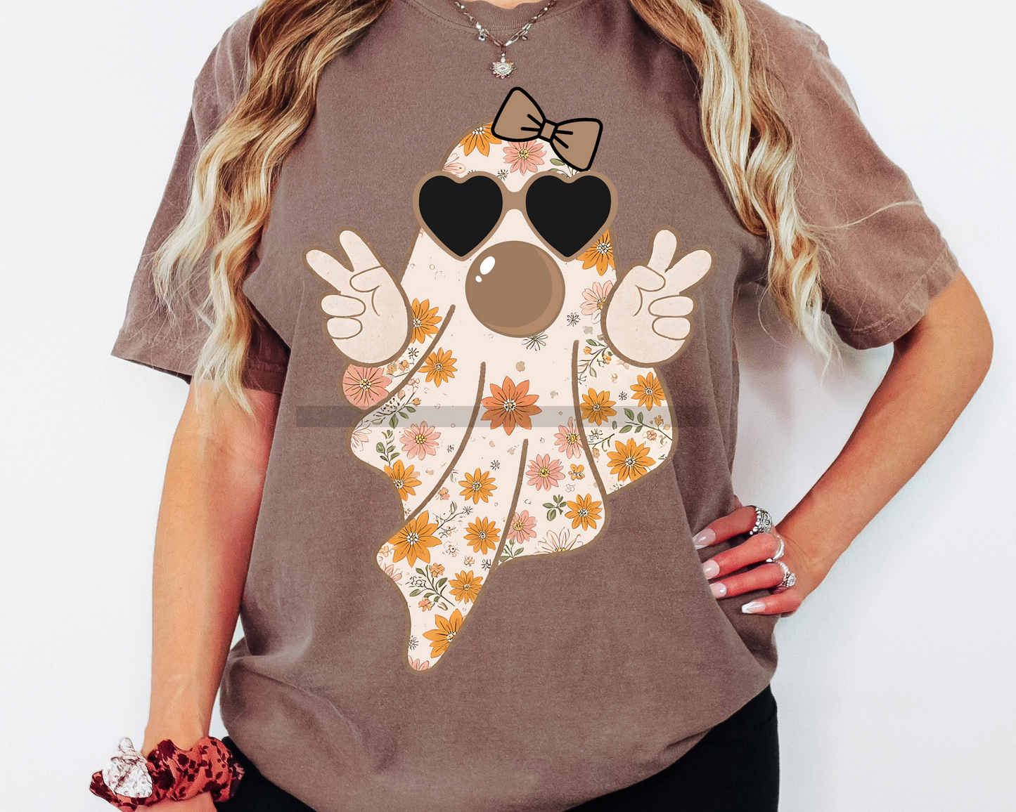 Fall Floral Girl Ghost Blowing Bubble Halloween DTF TRANSFER or UV DTF STICKER