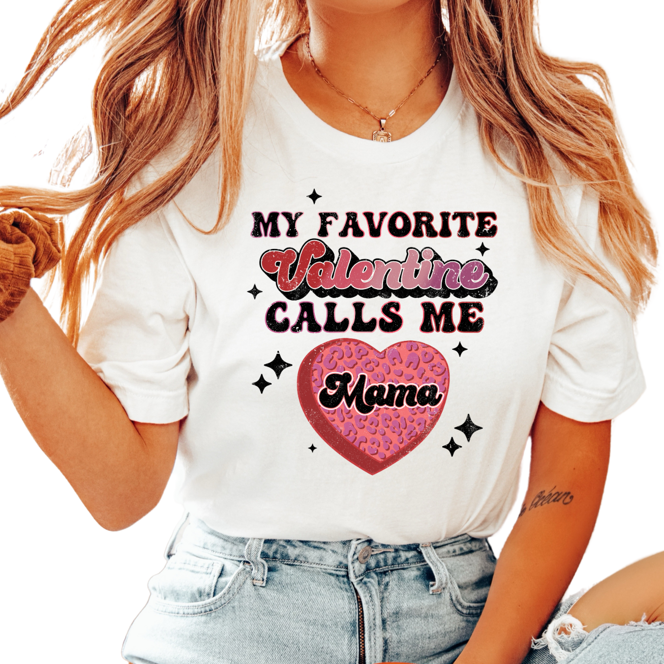 My Favorite Valentine Calls Me Mama (Distressed) Valentine's Day DTF TRANSFER