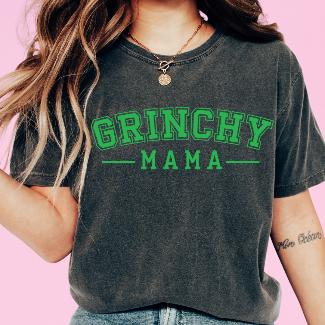 Green Varsity Gr!nch Mama Christmas DTF TRANSFER or UV DTF STICKER DECAL