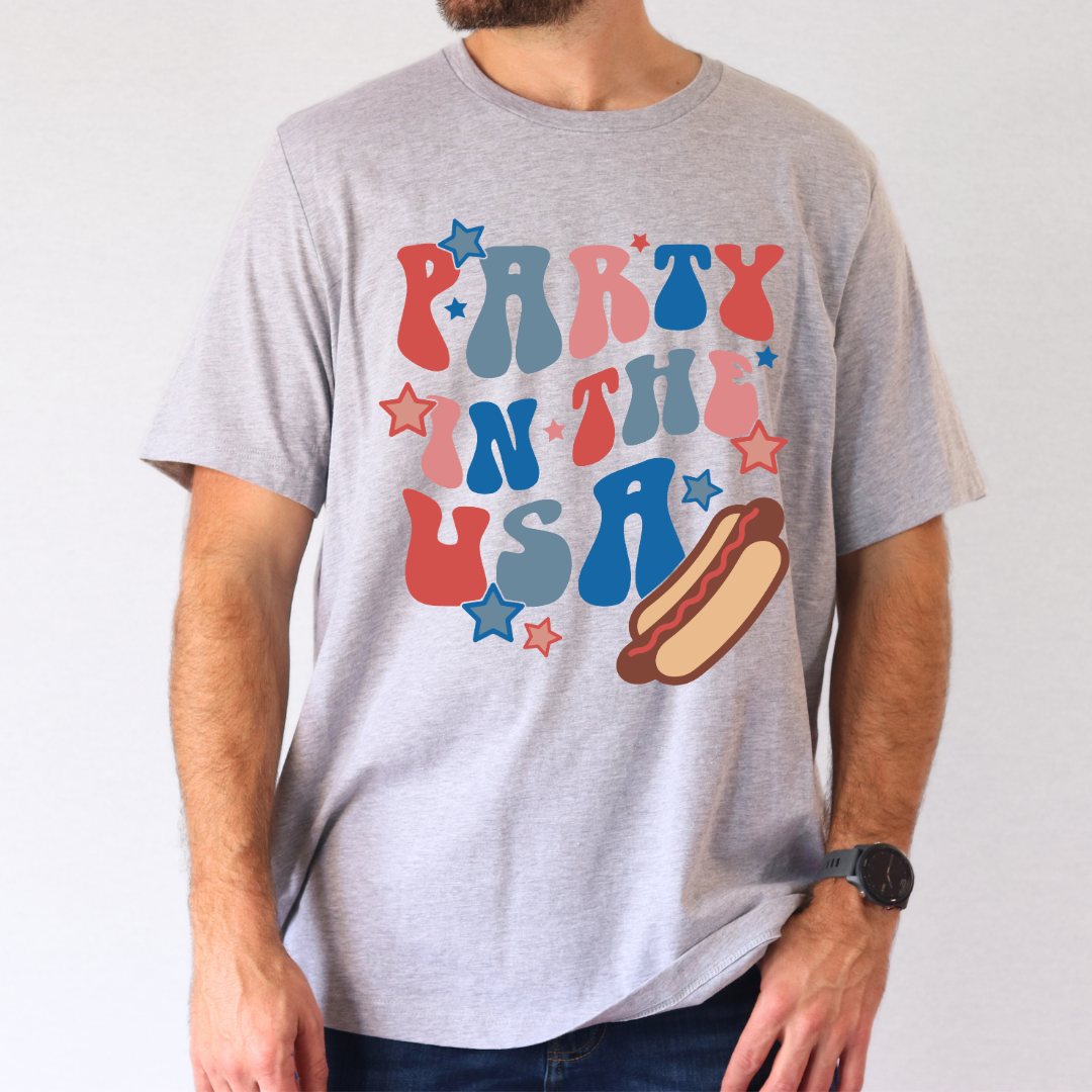 Hotdog Party In The USA Patriotic DTF TRANSFER or UV DTF STICKER