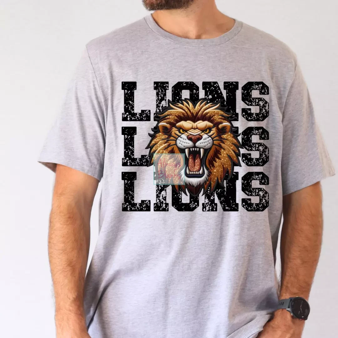 Faux Embroidery Distressed Lions Sports Mascot DTF TRANSFER or UV DTF STICKER