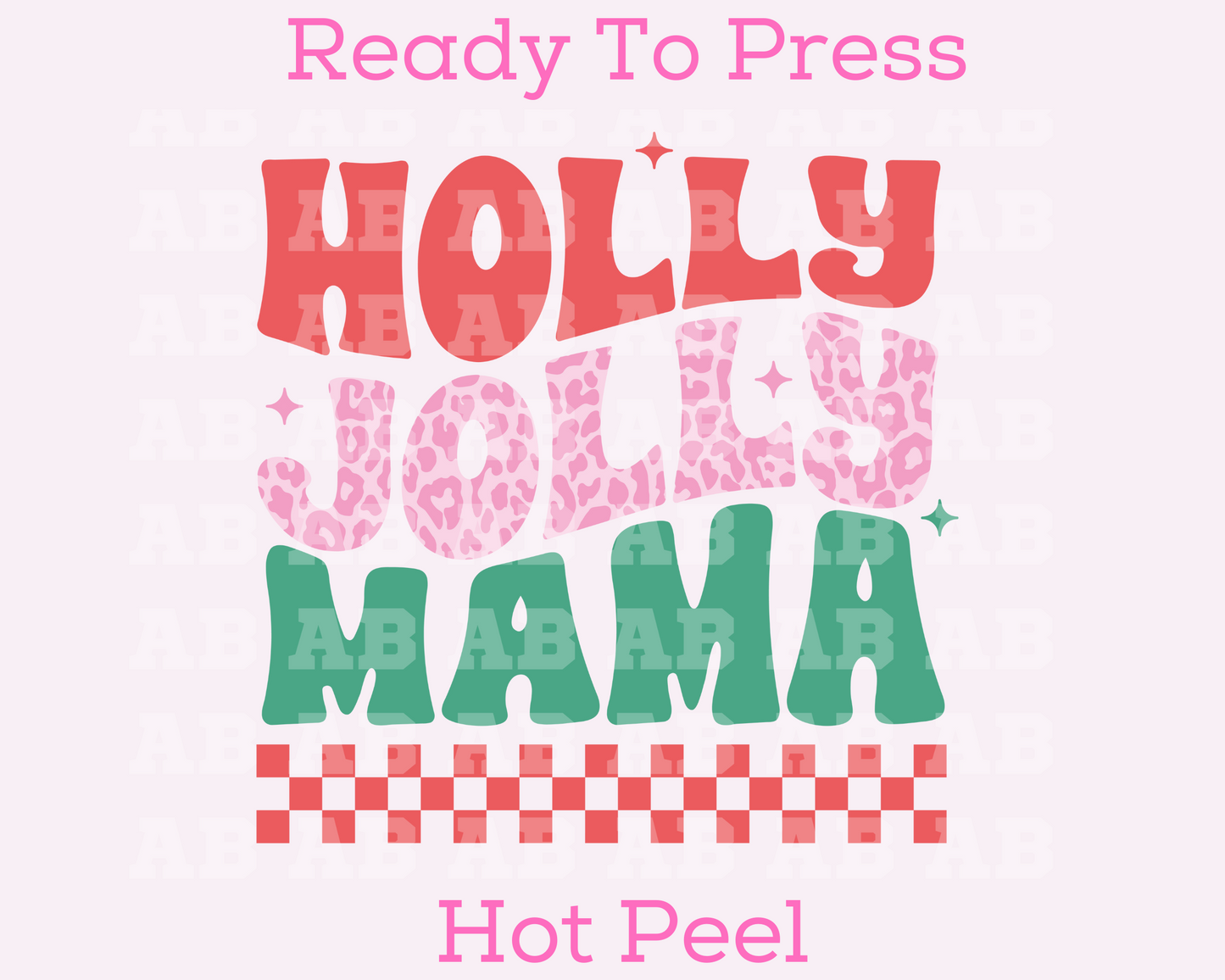 Leopard Checkered Holly Jolly Mama Christmas DTF TRANSFER or UV DTF STICKER