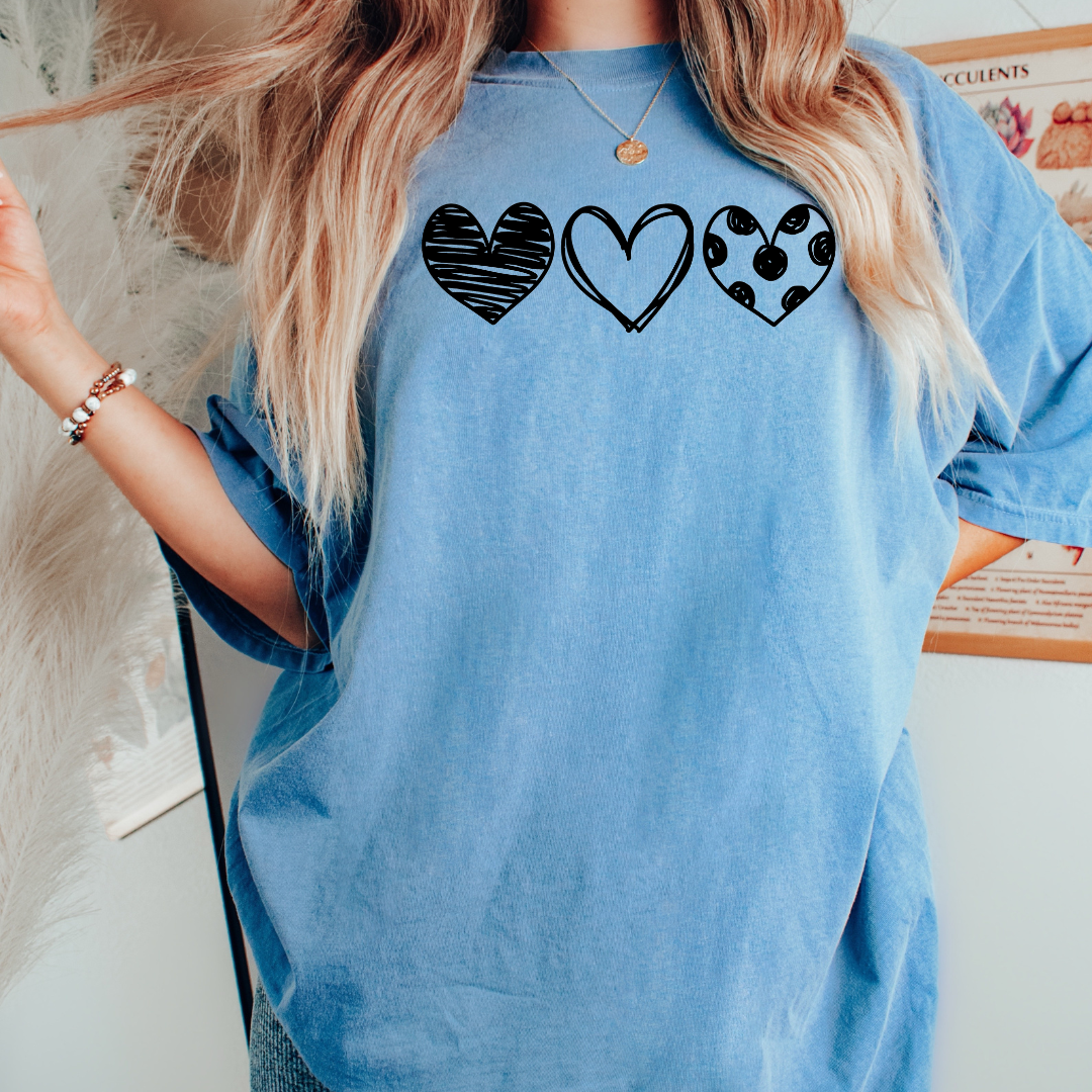 Three Black Hearts (Transparent) Valentine's Day DTF TRANSFER