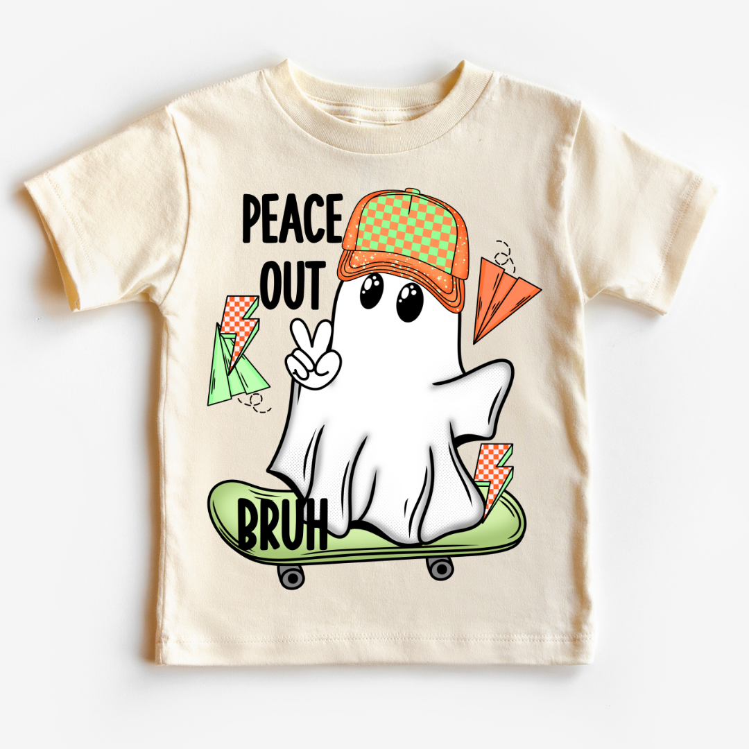 Peace Out Bruh Skater Ghost Halloween DTF TRANSFER or UV DTF STICKER