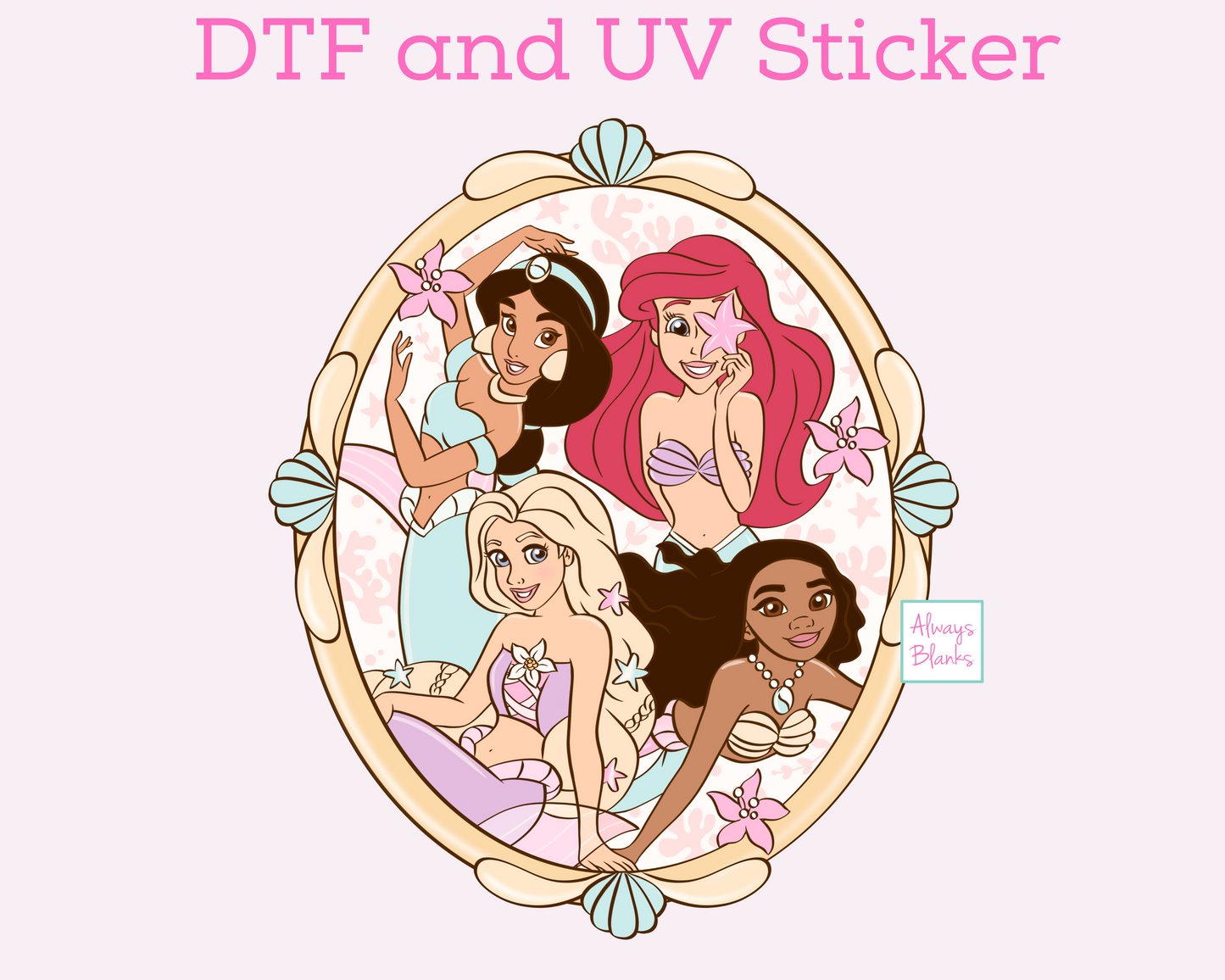 Disney Princess in a frame DTF TRANSFER or UV DTF STICKER