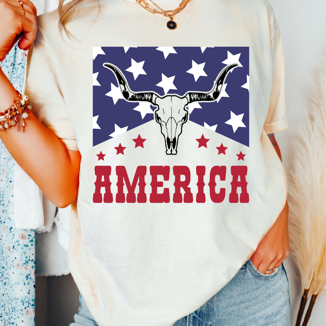 America Bull Western Patriotic DTF TRANSFER or UV DTF STICKER
