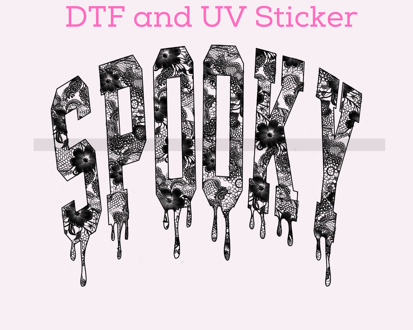 Black Lace Spooky Varsity Letters Halloween DTF TRANSFER or UV DTF STICKER DECAL