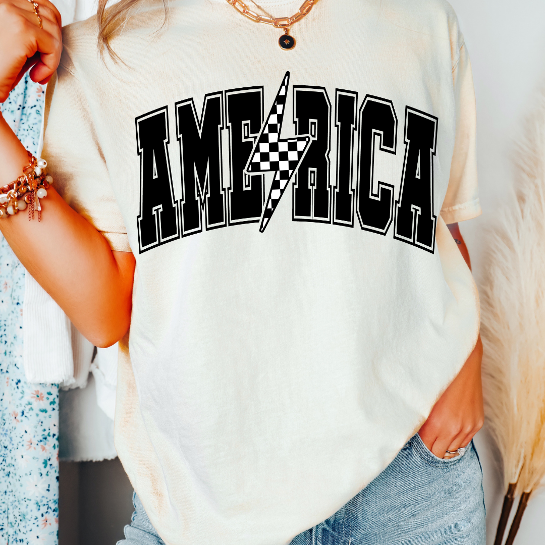 Varsity America (Black) Patriotic DTF TRANSFER or UV DTF STICKER