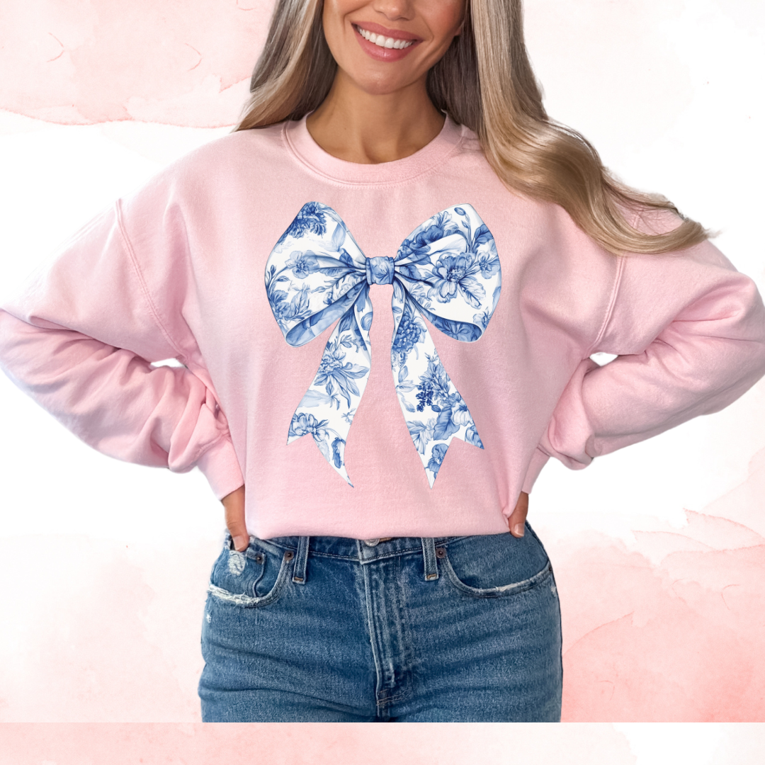 Blue Floral Christmas Tree With Confetti Coquette Bow Christmas DTF TRANSFER or UV DTF STICKER DECAL