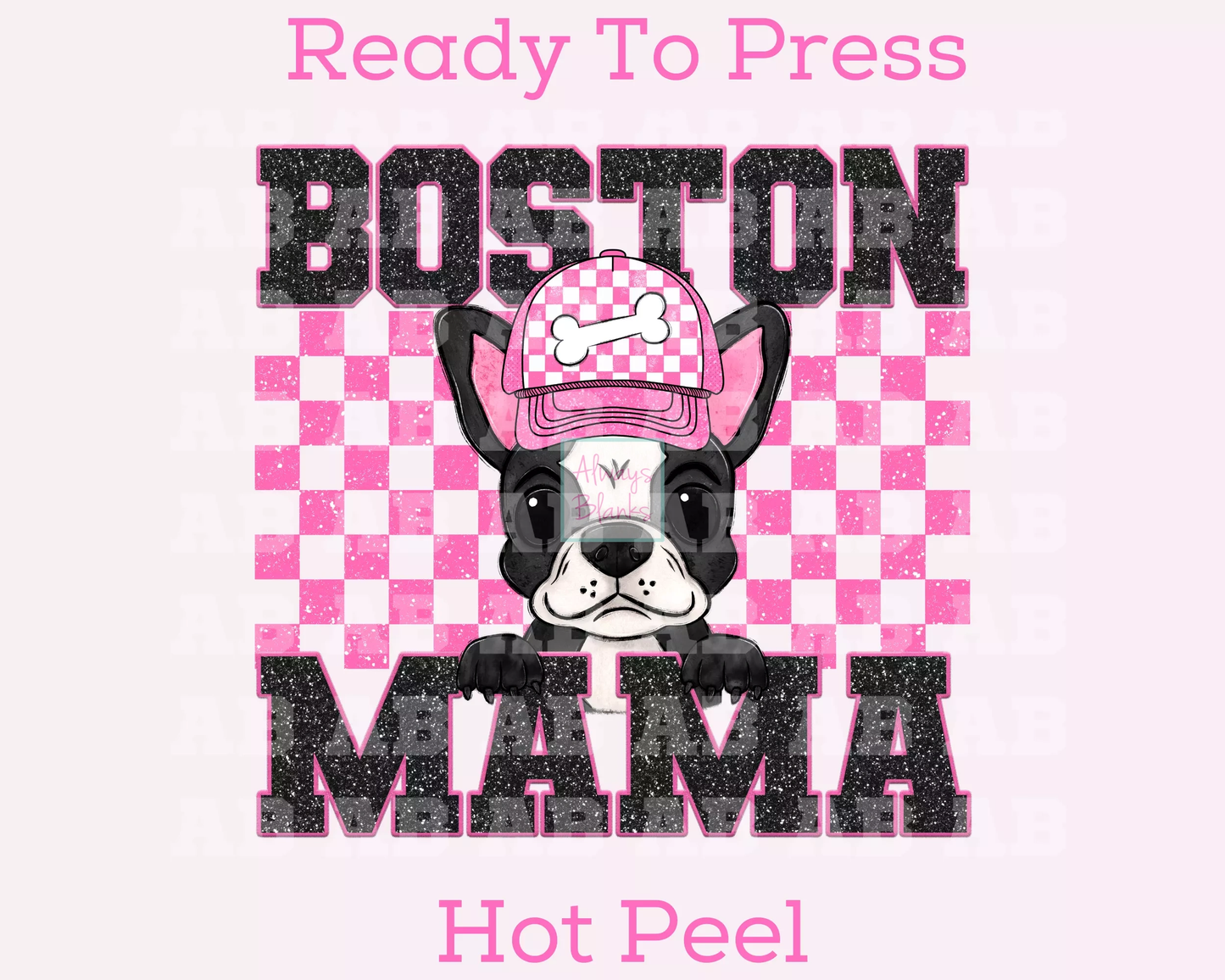 Boston Mama (Pink) Faux Sequins Faux Embroidery Mom DTF TRANSFER or UV DTF STICKER DECAL
