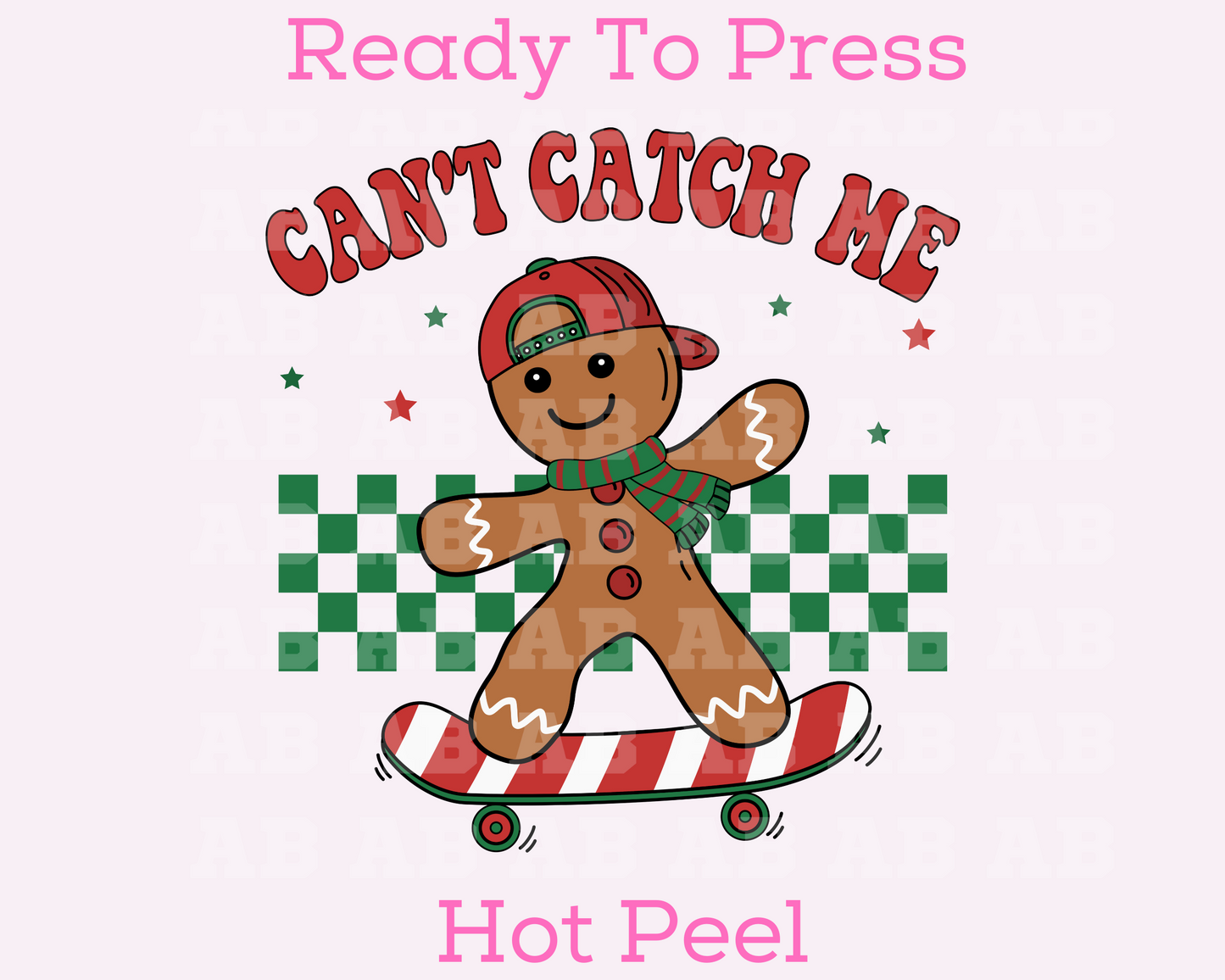 Can't Catch Me, Skateboarding Gingerbread Boy Christmas DTF TRANSFER  or UV DTF STICKER