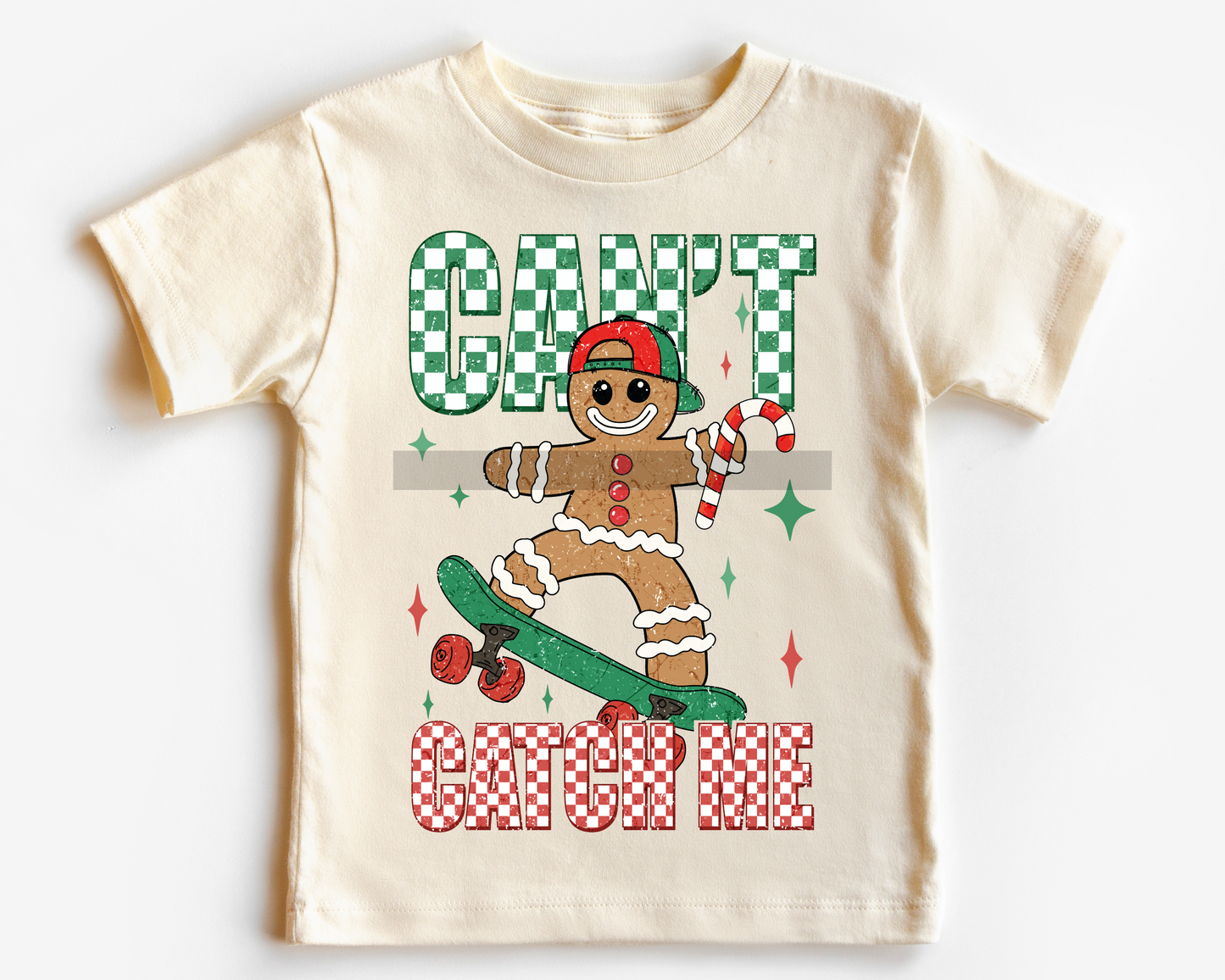 Can't Catch Me Checkered, Skateboarding Gingerbread Boy Christmas DTF TRANSFER or UV DTF STICKER