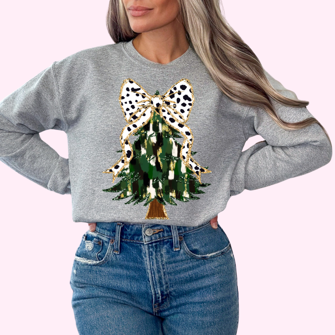 Dalmatian Coquette Bow Christmas (Faux Glitter) Christmas DTF TRANSFER  or UV DTF STICKER