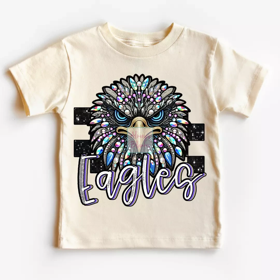 Checkered Eagles Faux Embroidery School Mascot DTF TRANSFER or UV DTF STICKER DECAL