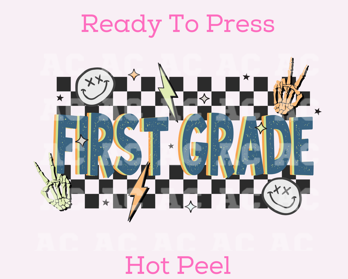 Checkered First Grade 1st Grade DTF TRANSFER or UV DTF STICKER