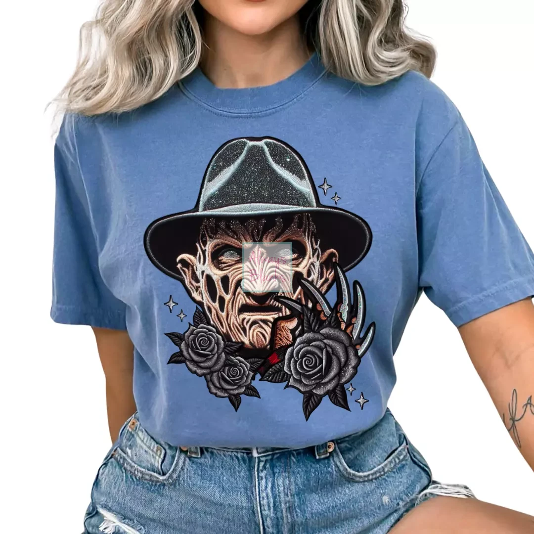 Freddy And Roses (Faux Embroidery) Halloween DTF TRANSFER