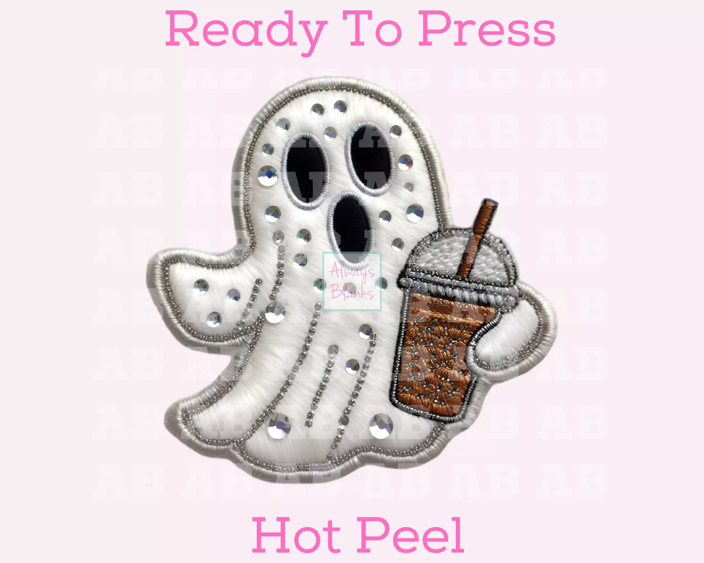 Coffee Ghost (Faux Embroidery) Halloween DTF TRANSFER or UV DTF STICKER DECAL