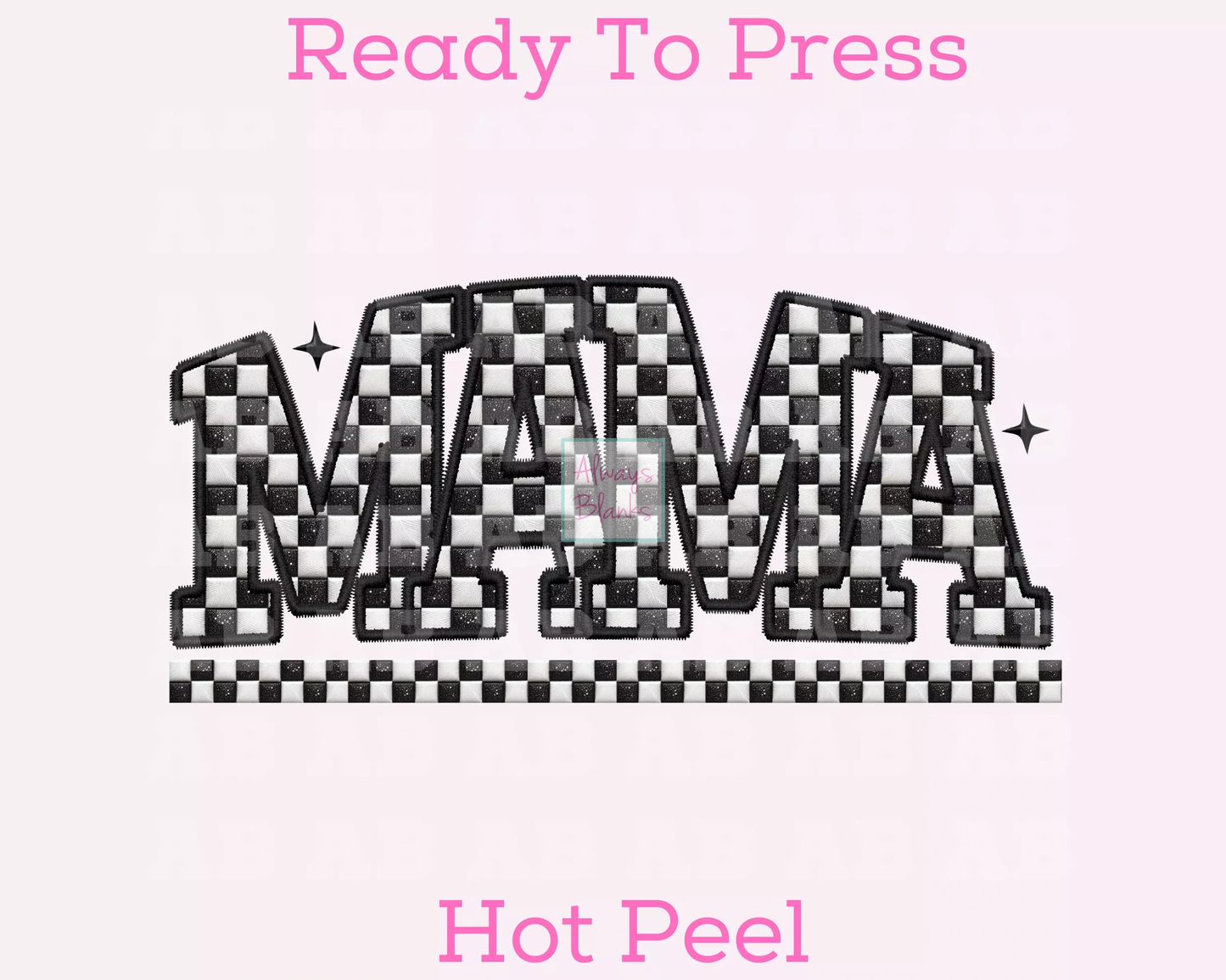 Checkered Mama Faux Embroidery Mom DTF TRANSFER or UV DTF STICKER DECAL