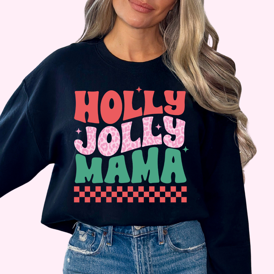 Leopard Checkered Holly Jolly Mama Christmas DTF TRANSFER or UV DTF STICKER