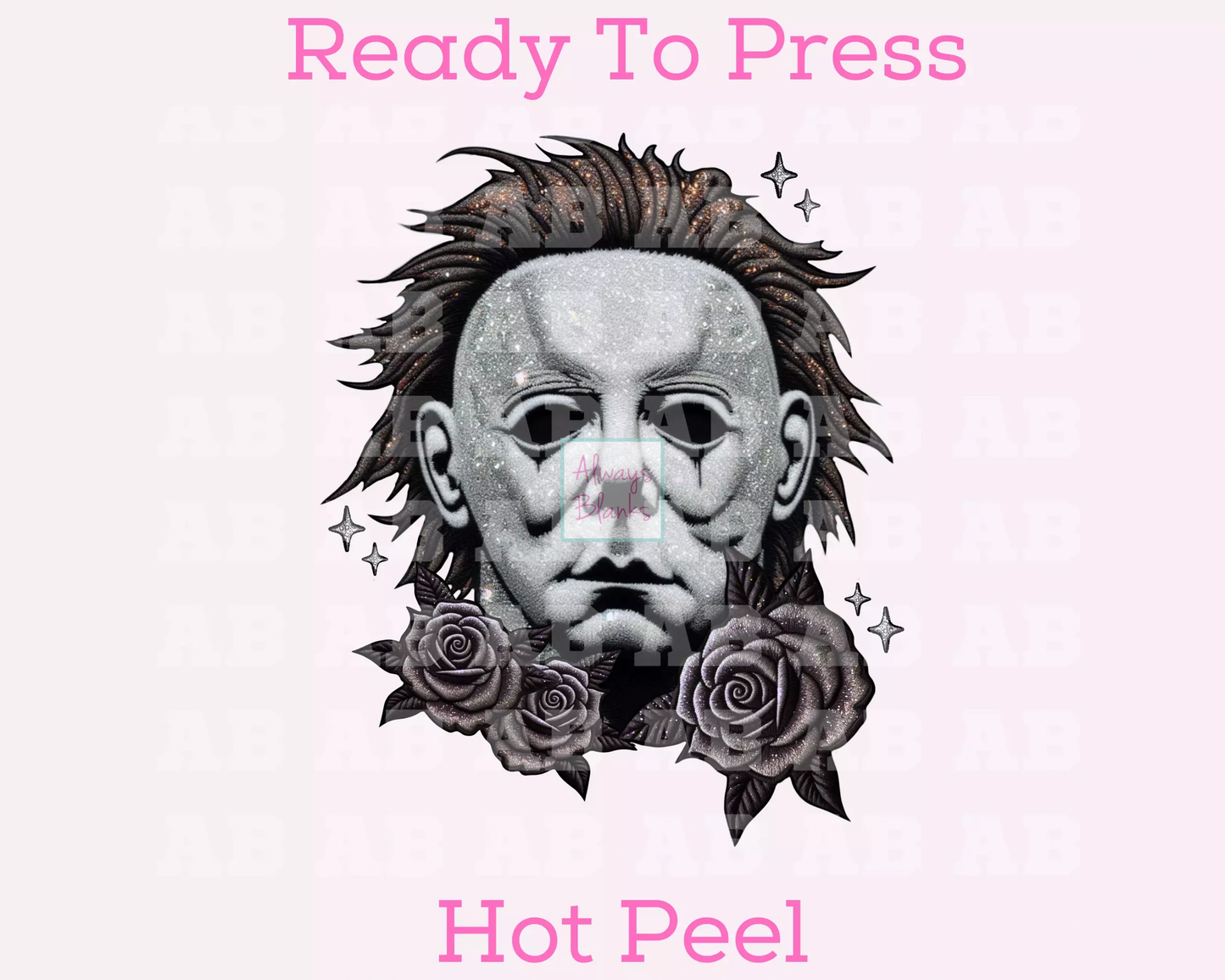 Myers And Roses (Faux Embroidery) Halloween DTF TRANSFER or UV DTF STICKER