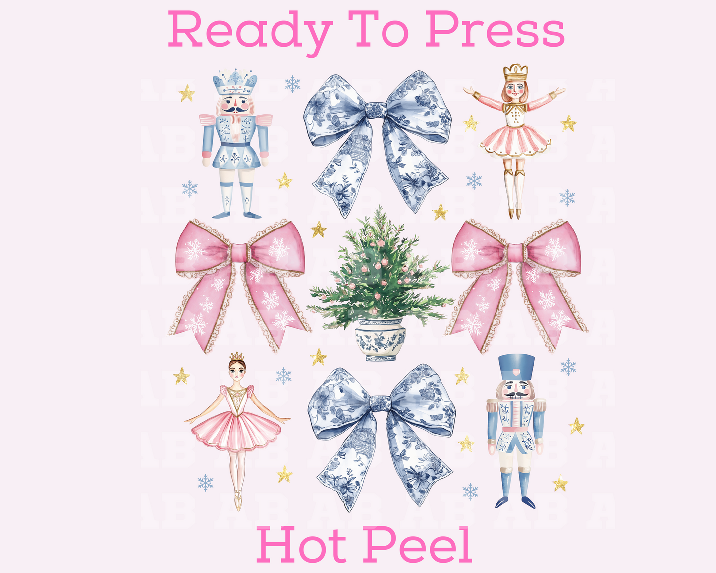 Nutcracker Ballet Blue Floral Coquette Bow Collage Christmas DTF TRANSFER or UV DTF STICKER