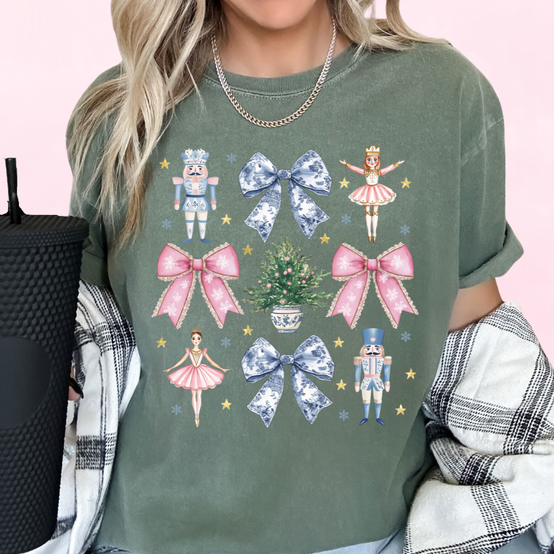 Nutcracker Ballet Blue Floral Coquette Bow Collage Christmas DTF TRANSFER or UV DTF STICKER