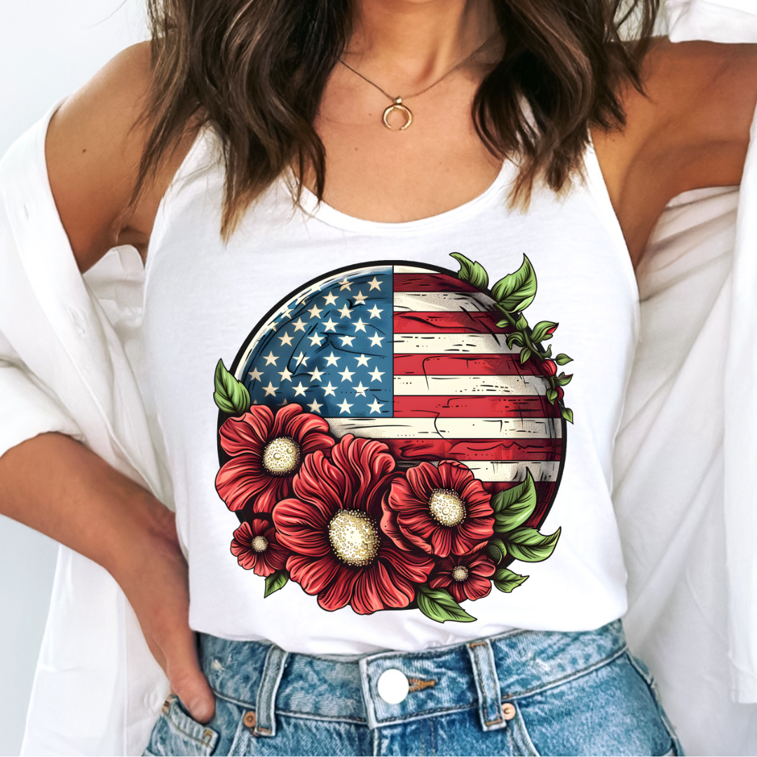 Rustic American Flowers Patriotic DTF TRANSFER or UV DTF STICKER