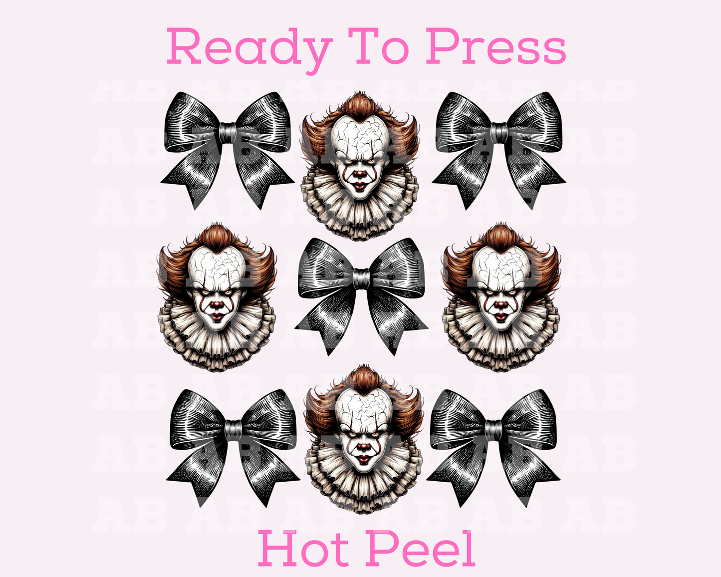 Coquette Bow Pennywise Collage Halloween DTF TRANSFER or UV DTF STICKER DECAL