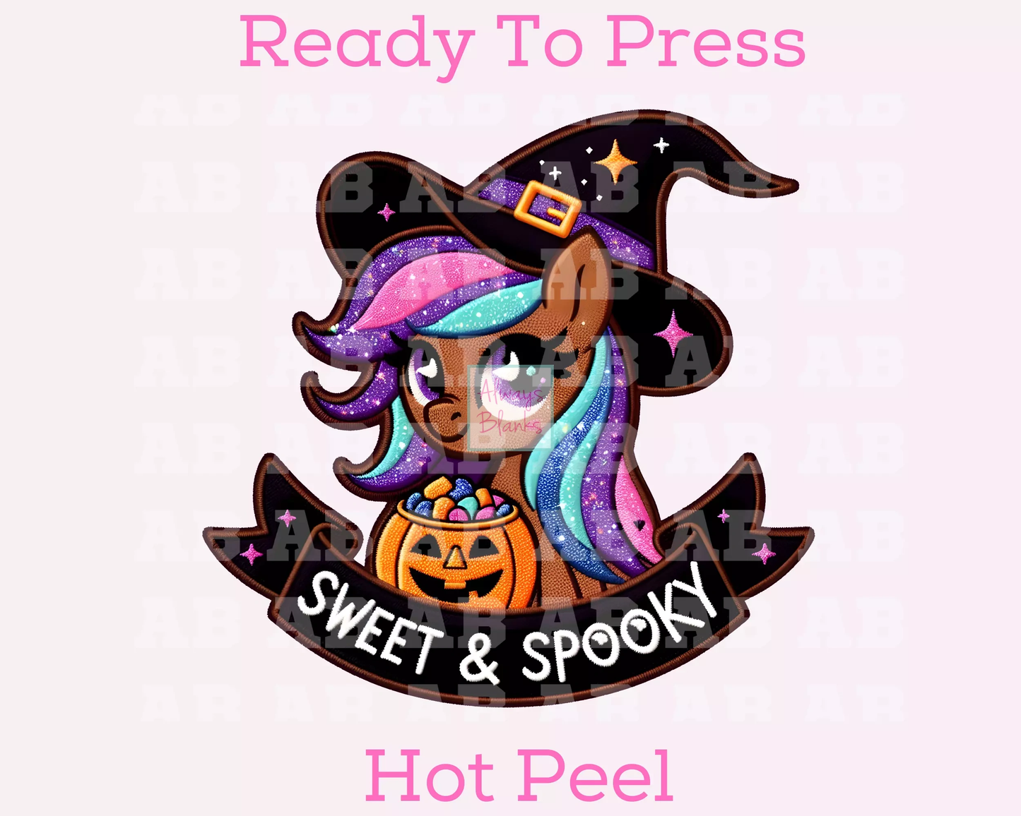 Faux Embroidery Sweet And Spooky Pony Halloween DTF TRANSFER or UV DTF STICKER DECAL