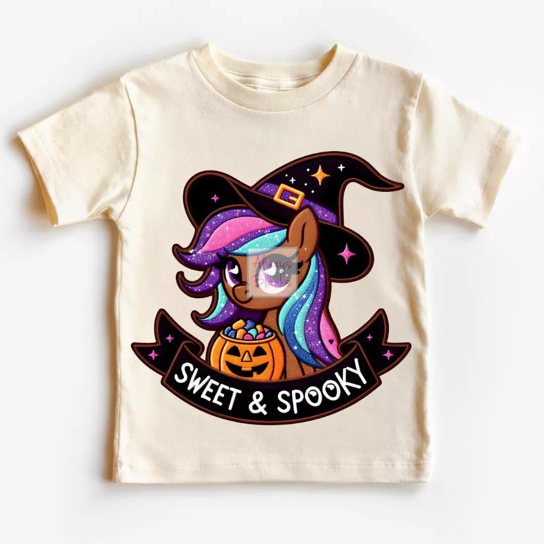 Faux Embroidery Sweet And Spooky Pony Halloween DTF TRANSFER or UV DTF STICKER DECAL