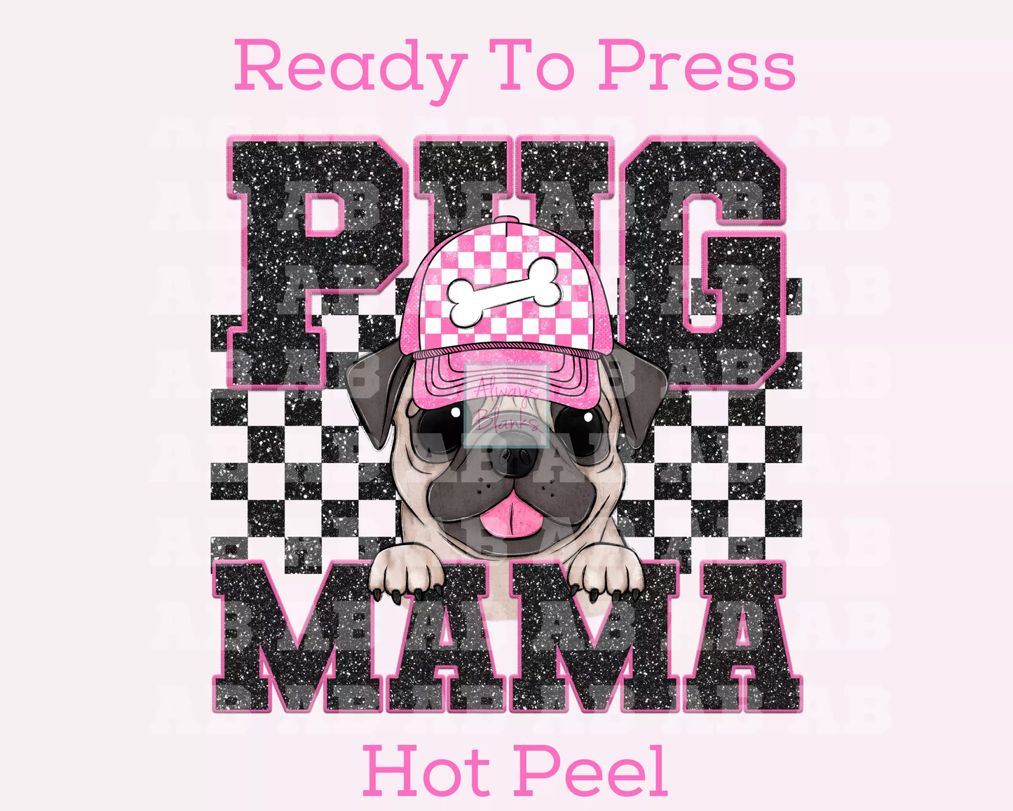 Pug Mama (Black) Faux Sequins Faux Embroidery Mom DTF TRANSFER or UV DTF STICKER DECAL