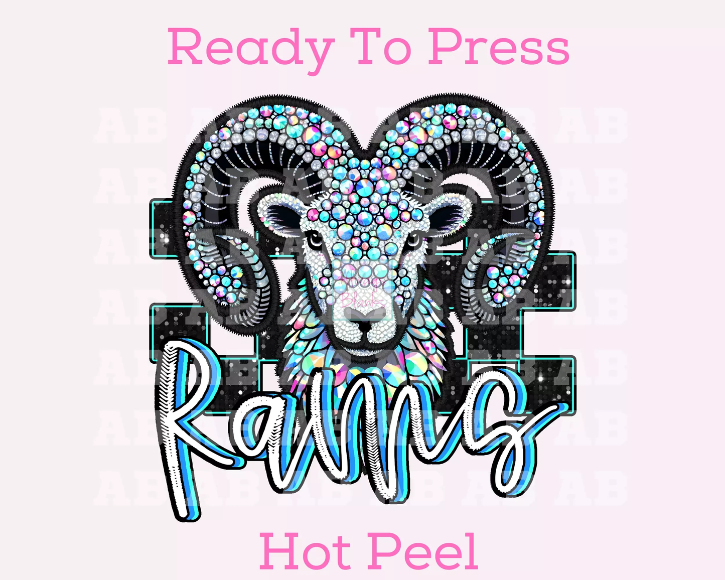 Checkered Rams Faux Embroidery School Mascot DTF TRANSFER or UV DTF STICKER
