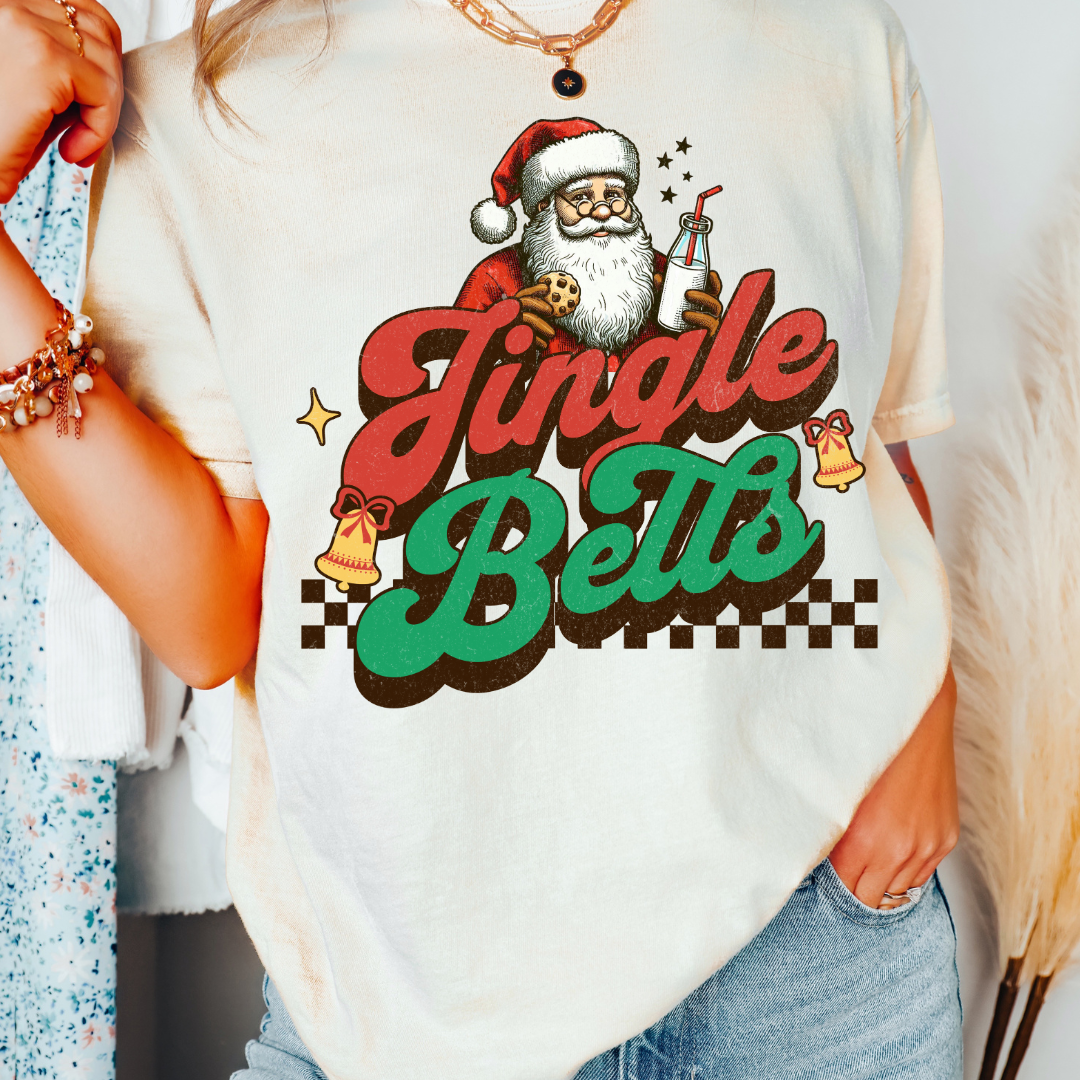 Retro Jingle Bells Santa Christmas DTF TRANSFER  or UV DTF STICKER