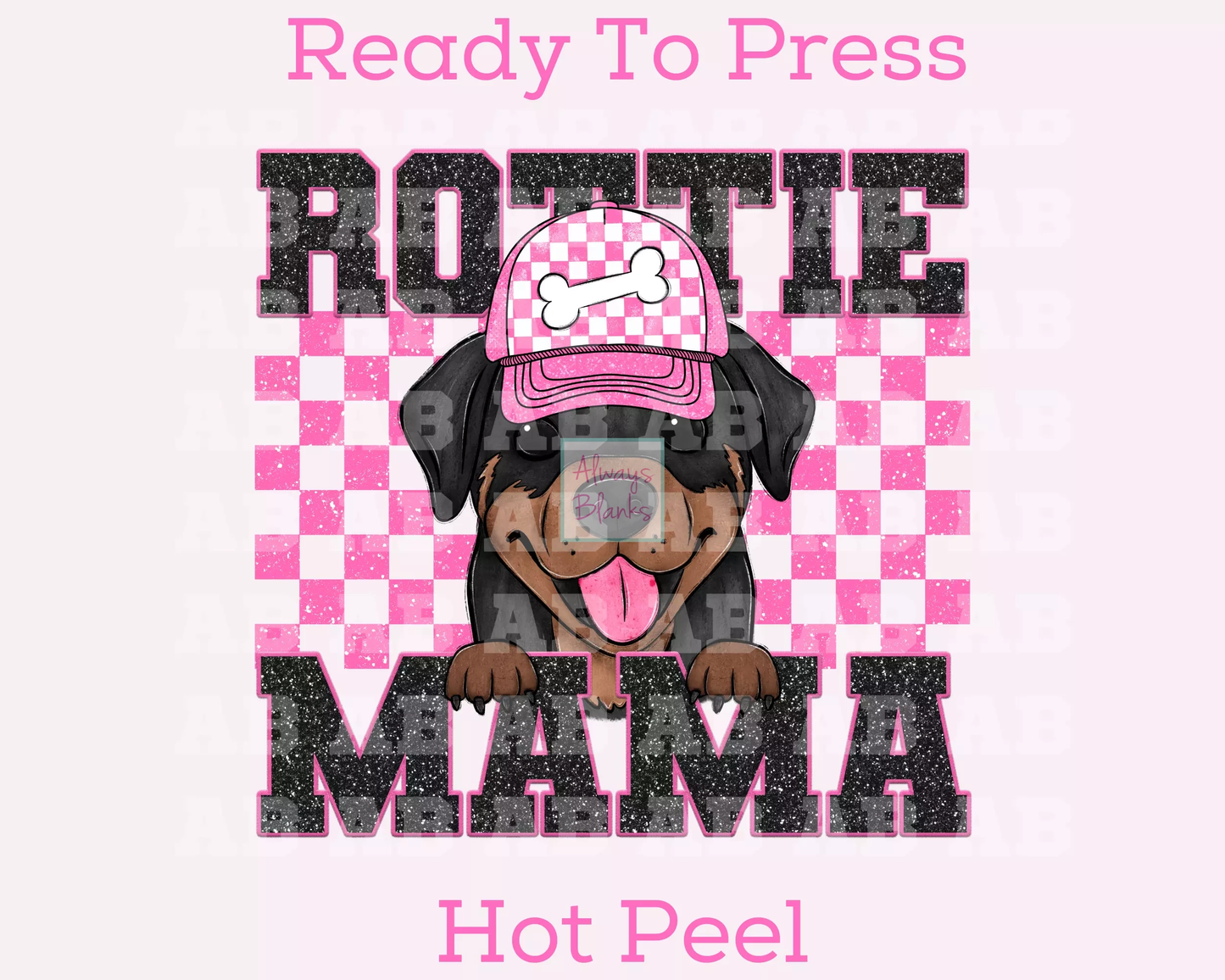 Rottie Mama (Pink) Faux Sequins Faux Embroidery Mom DTF TRANSFER or UV DTF STICKER DECAL