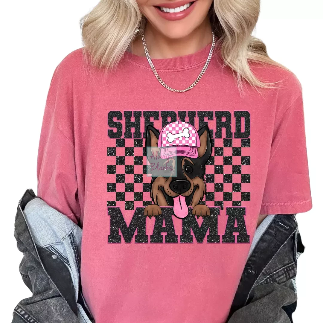 Shepherd Mama (Black) Faux Sequins Faux Embroidery Mom DTF TRANSFER or UV DTF STICKER DECAL
