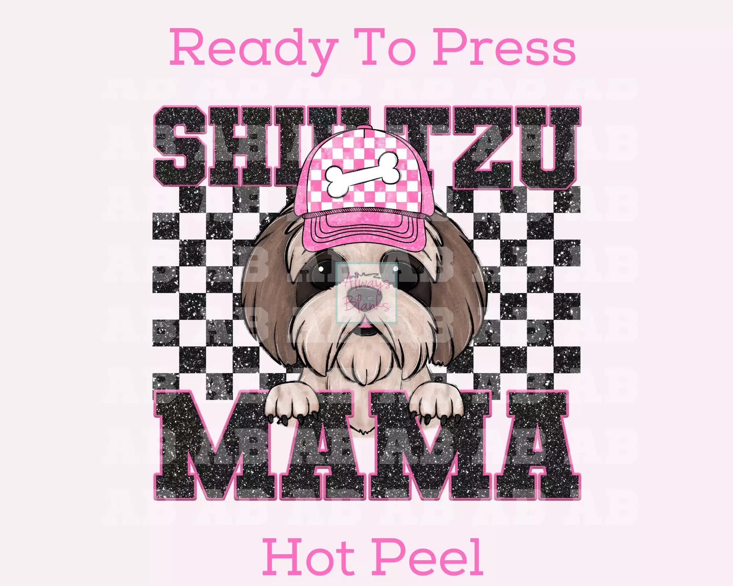 Shih Tzu Mama (Black) Faux Sequins Faux Embroidery Mom DTF TRANSFER or UV DTF STICKER DECAL
