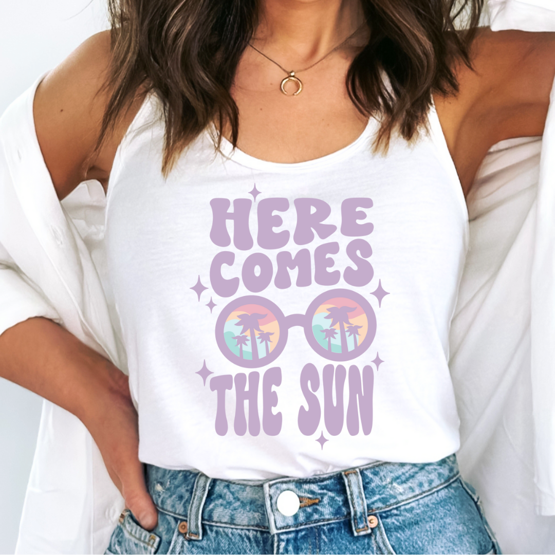 Here Comes The Sun Purple Summer DTF TRANSFER or UV DTF STICKER