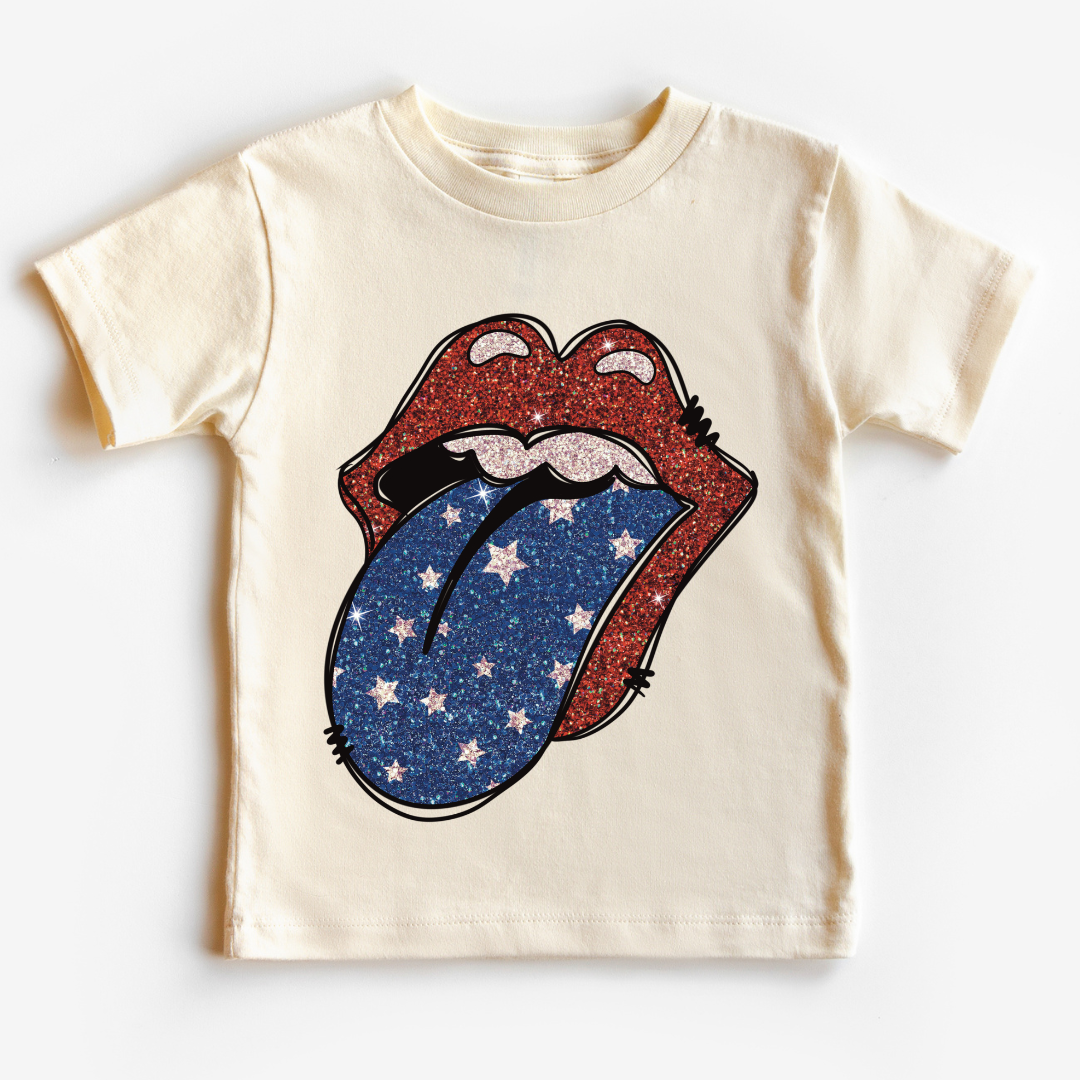 Faux Glitter Tongue Lips Patriotic DTF TRANSFER or UV DTF STICKER
