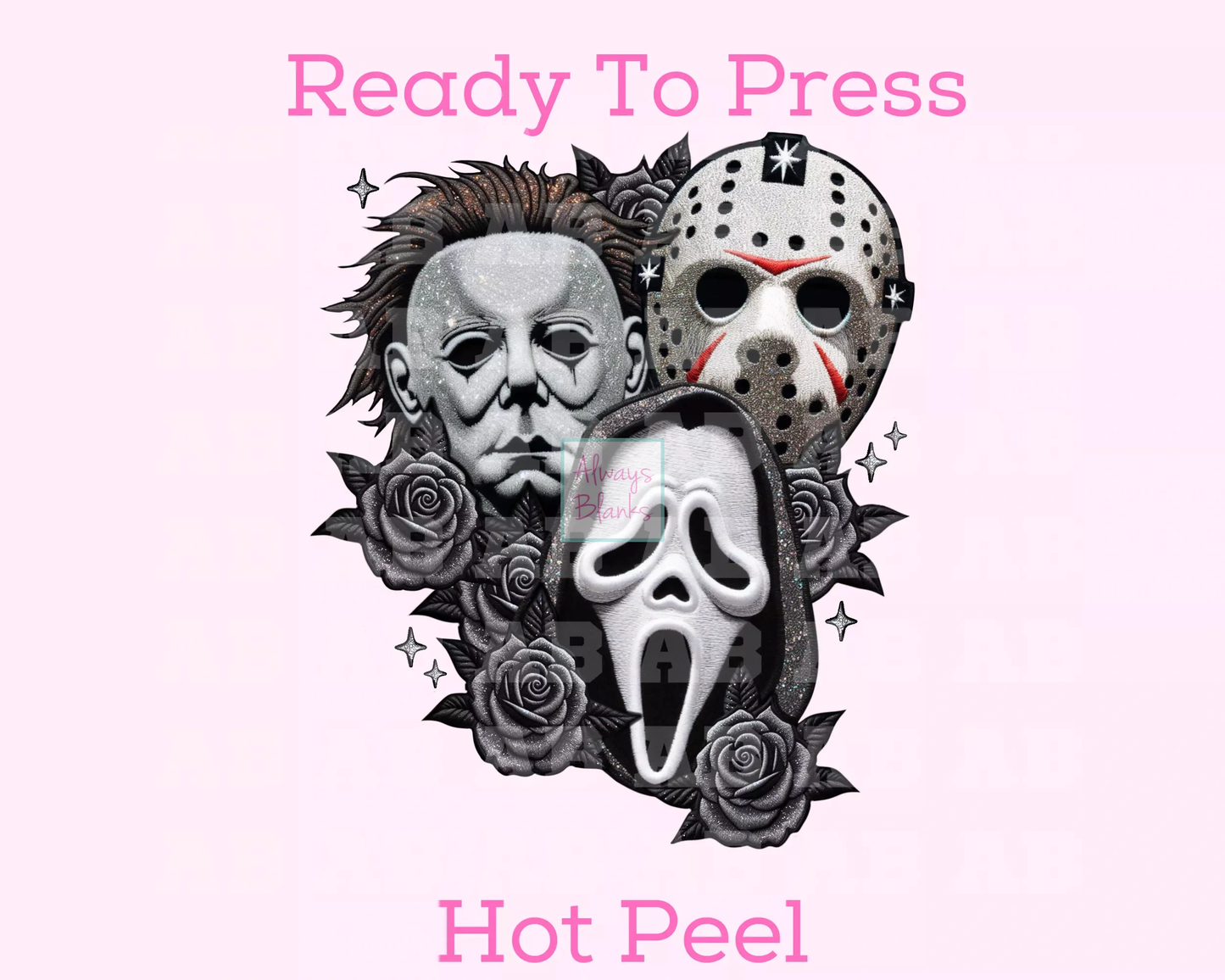 Horror Trio And Roses (Faux Embroidery) Halloween DTF TRANSFER or UV DTF STICKER