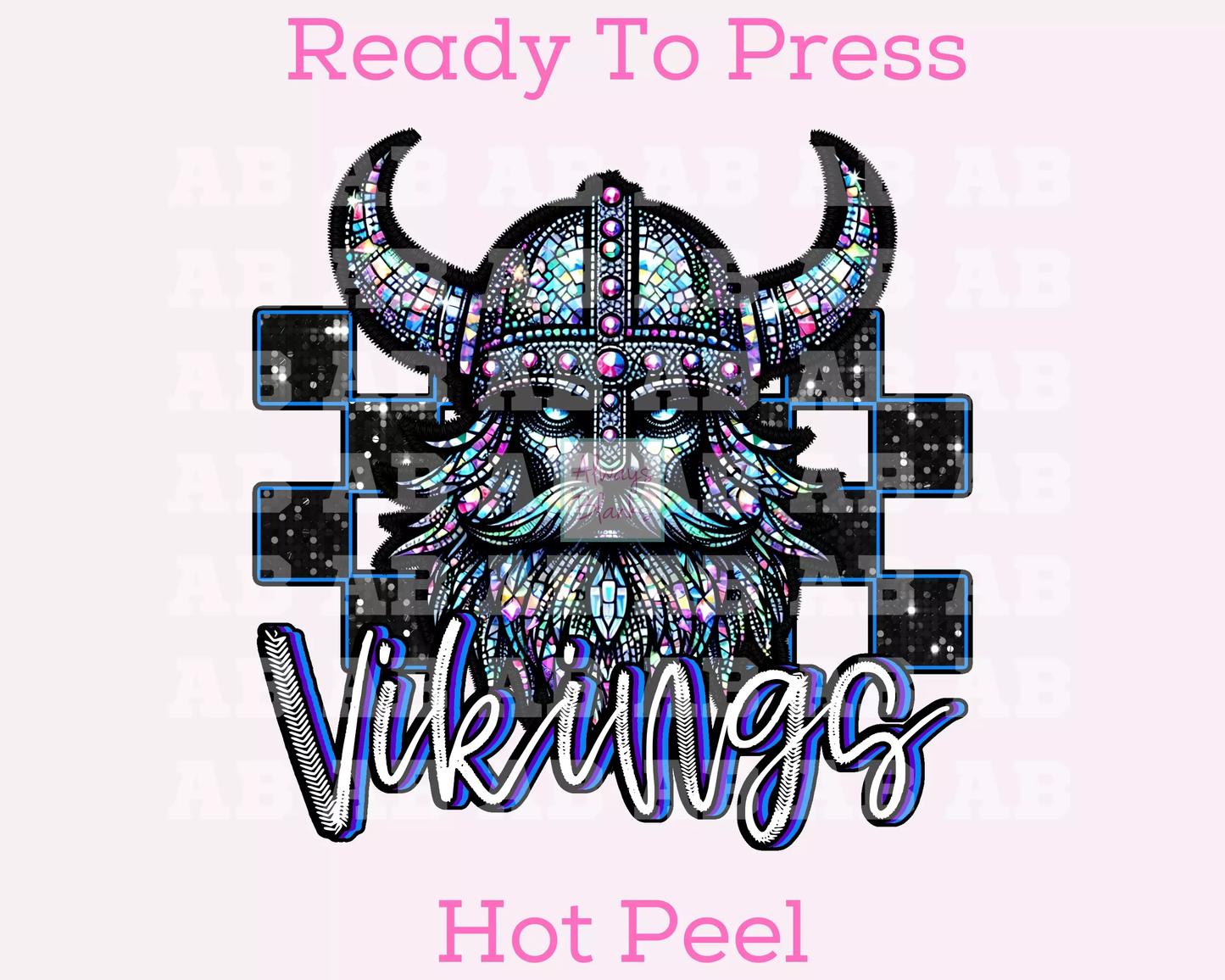 Checkered Vikings Faux Embroidery School Mascot DTF TRANSFER or UV DTF STICKER