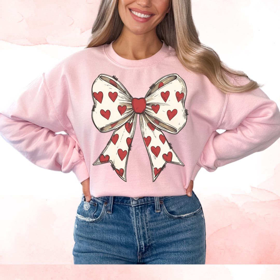 White Coquette Bow With Red Hearts Trendy Valentine's Day DTF TRANSFER or UV DTF STICKER DECAL