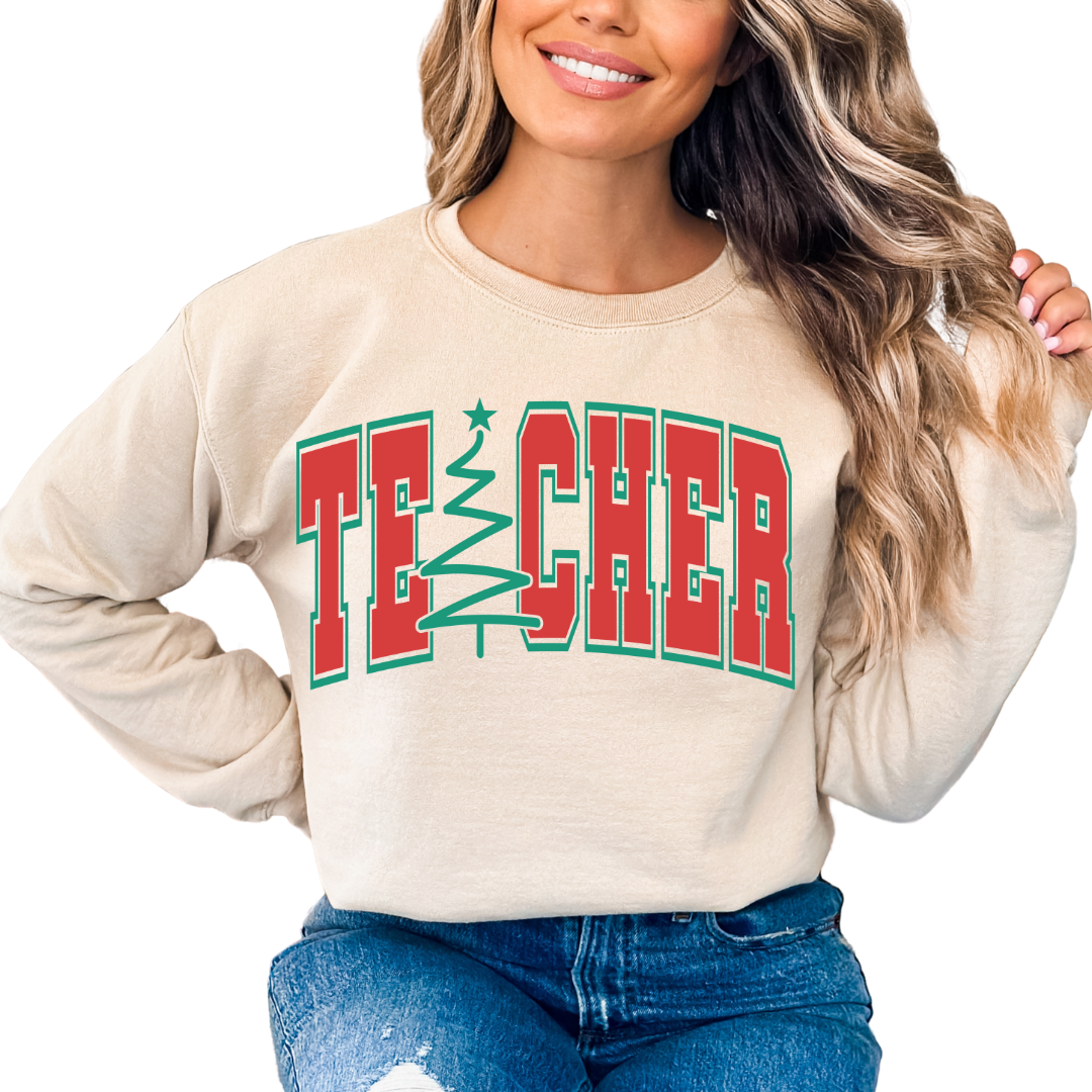 Teacher (Varsity) Christmas DTF TRANSFER or UV DTF STICKER or UV DTF STICKER DECAL