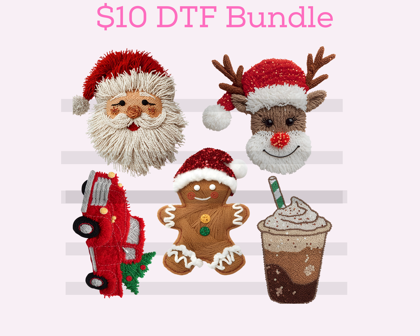 $10 Faux Yarn Christmas DTF Transfer Bundle