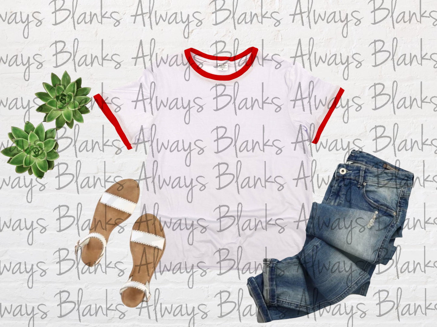 ADULT MOCK UP 100% RED RINGER Short Sleeve Shirt