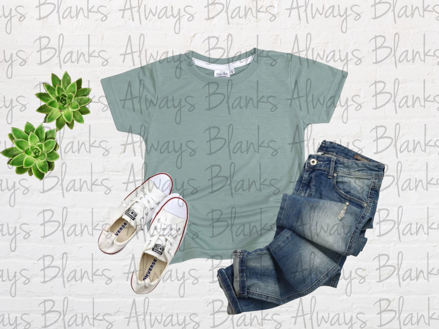 KIDS MOCK UP Sage Green 100% Short Sleeve Shirt