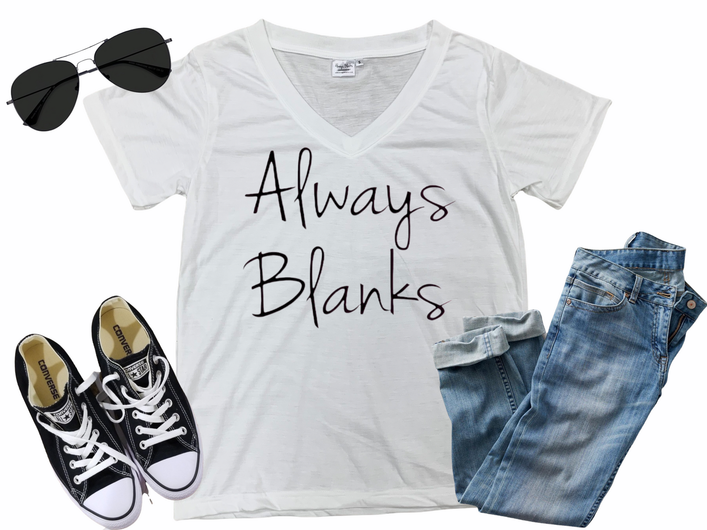 ADULT MOCK UP White V-Neck 100% Polyester Shirt